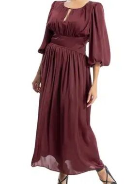 Max Studio Elegant Burgundy Maxi Dress with Puff Sleeves Sz M